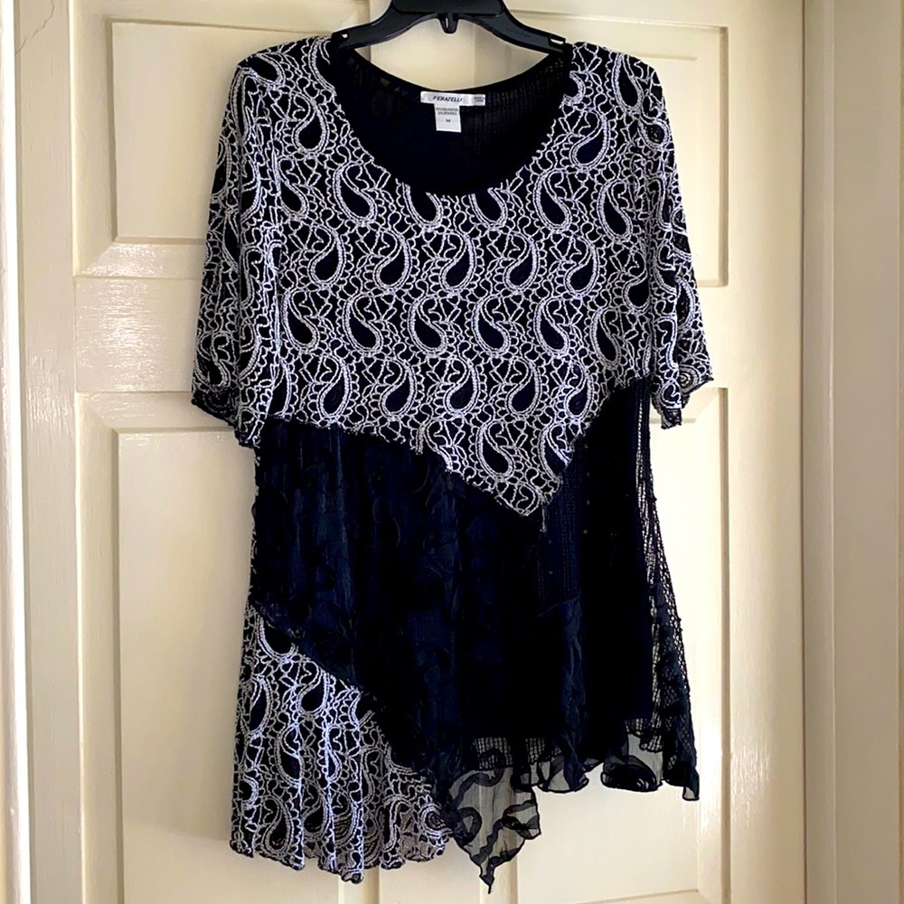 Feratelli Whimsical Black & White Tunic top Size M